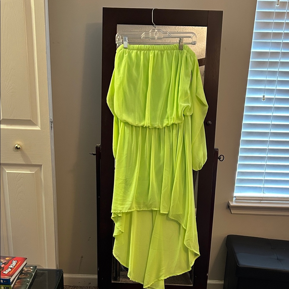 Ariella Neon Lime High-Low Chiffon Skirt